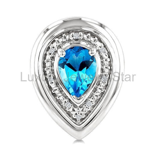 Silver Bold Pear Shape Gemstone & Diamond Earrings - image 2