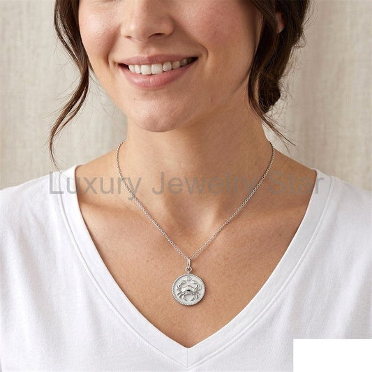 Silver Cancer Zodiac Medallion Pendant
