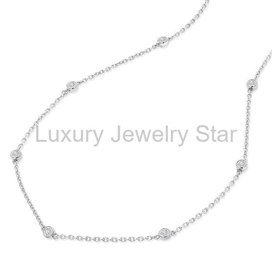 Silver Diamond Station Necklace - image 2