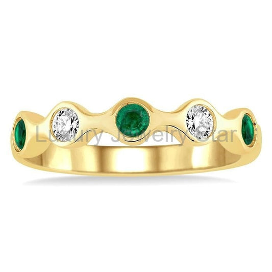Stackable Bezel Set Gemstone & Diamond Band - image 2