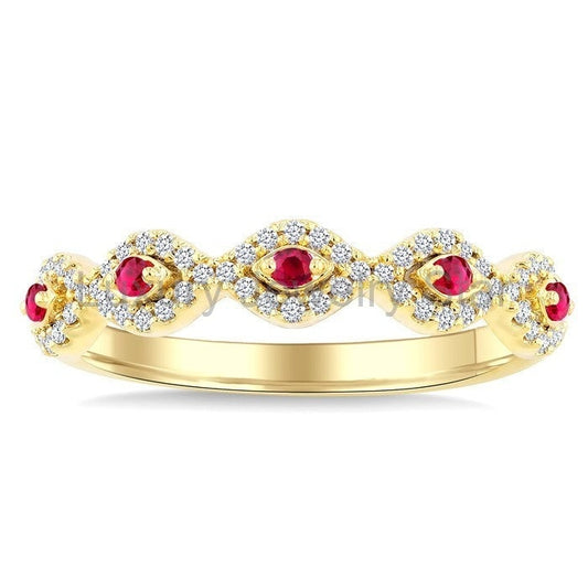 Stackable Evil Eye Gemstone & Diamond Fashion Ring - image 2