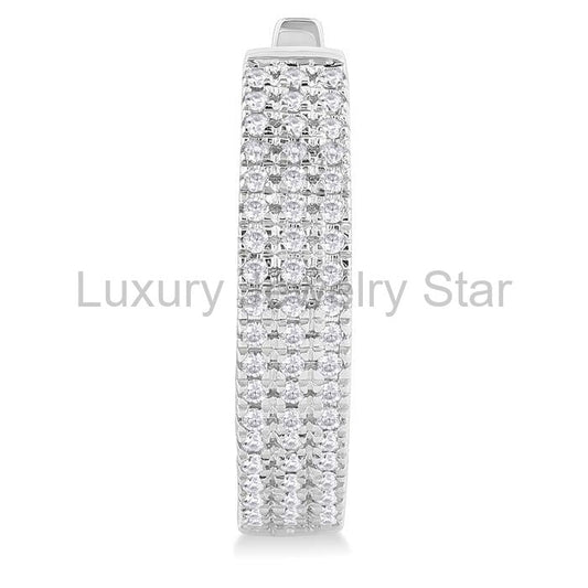 Three Row Diamond Hoop Earrings - image 2
