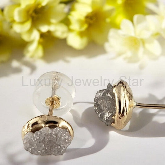 Rough Diamond Bezel Post Earrings in Gold - image 2