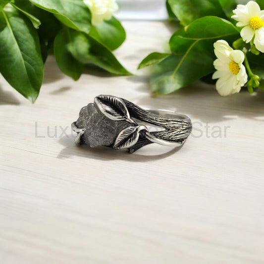 Rough Diamond Hand-sculpted Ring in Sterling Silver - image 2