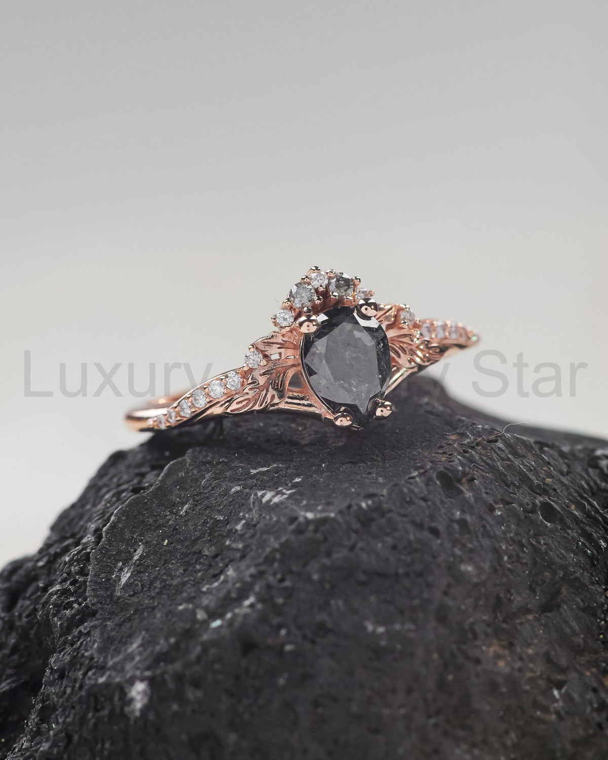 READY TO SHIP Amelia in 14K rose gold, bridal ring set with natural salt & pepper - image 4