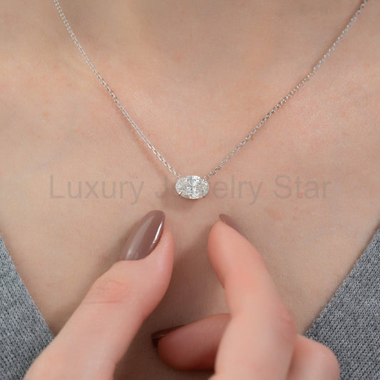 1.50 Carat Oval Diamond Solitaire Pendant Necklace - image 2