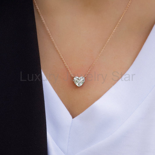 2 Carat Heart Hidden Halo Diamond Solitaire Pendant Necklace - image 2