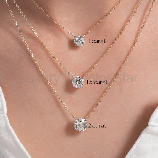 2 Carat Round Solitaire Diamond Pendant Necklace for Women - image 2
