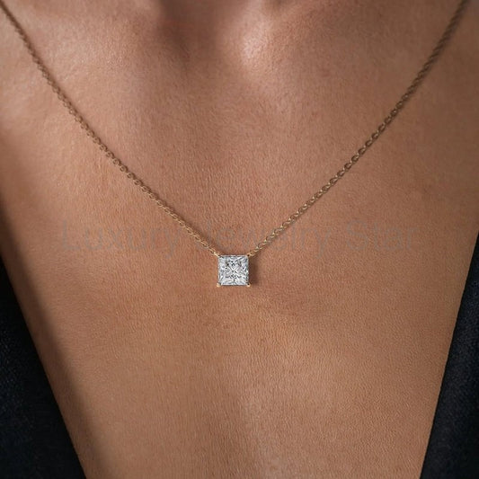 2.00 Carat Princess Cut Diamond Pendant Necklace for Women - image 2