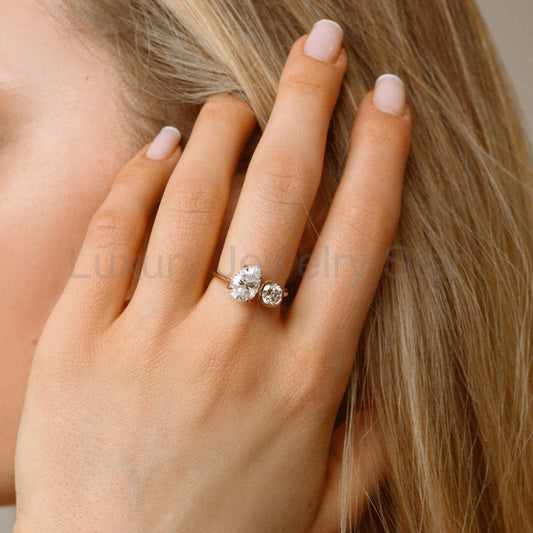 2.20 Carat Pear & Bezel Set Round Toi Et Moi Art Deco Engagement Ring - image 2