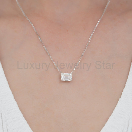 2.50 Carat Emerald Cut Diamond Pendant Necklace - image 2