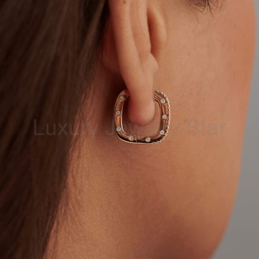 Baguette & Round Diamond Cushion Earrings – 14K/18K Gold Lab Grown Diamond Hoops Earrings - image 2