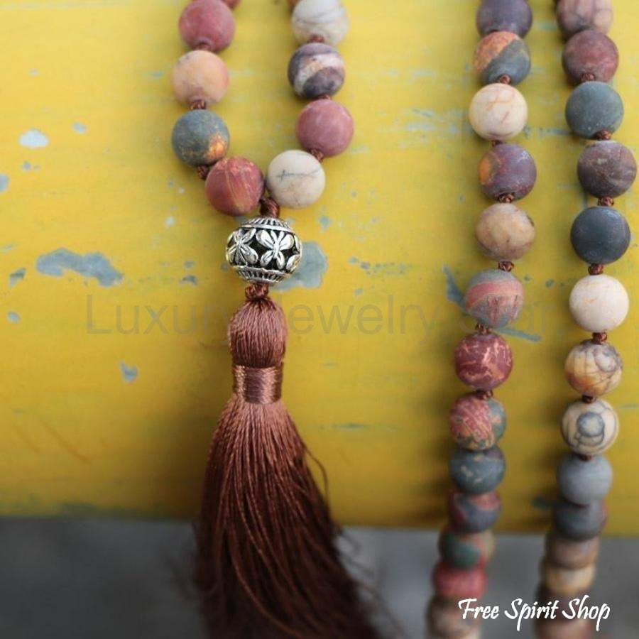 108 Natural Matte Red Jasper Stone Bead Mala Necklace - image 6