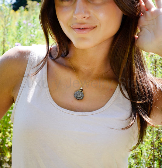 Lotus Necklace: Silver Obsidian - image 2