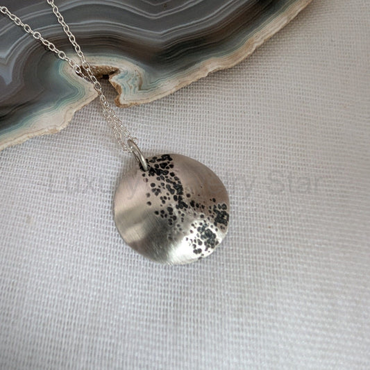 Eco Silver Oxidised Hammered Dome Pendant | 18 mm Circle | Necklace | Recycled Sterling - image 2