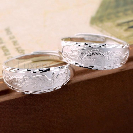 Silver Dragon Phoenix Couple Ring - image 2