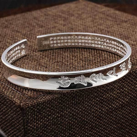 Tibetan Mantra Cuff Bracelet with Heart Sutra - Silver - image 2
