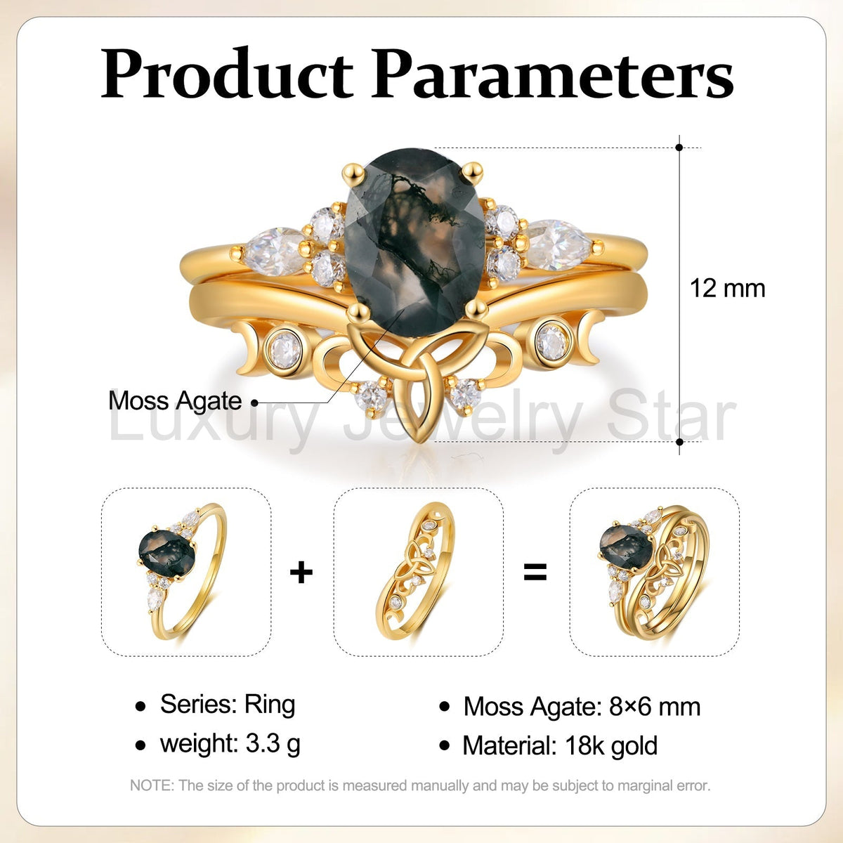 K Gold Natural Moss Agate Ring - image 12