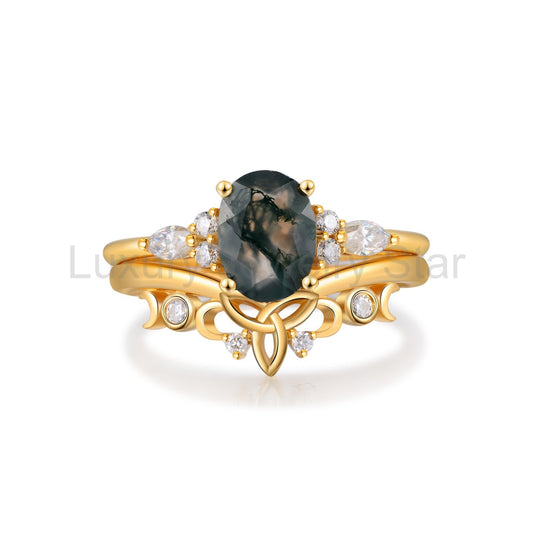 K Gold Natural Moss Agate Ring - image 2