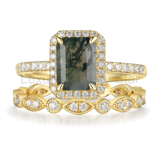 K Gold Natural Moss Agate Ring - image 2
