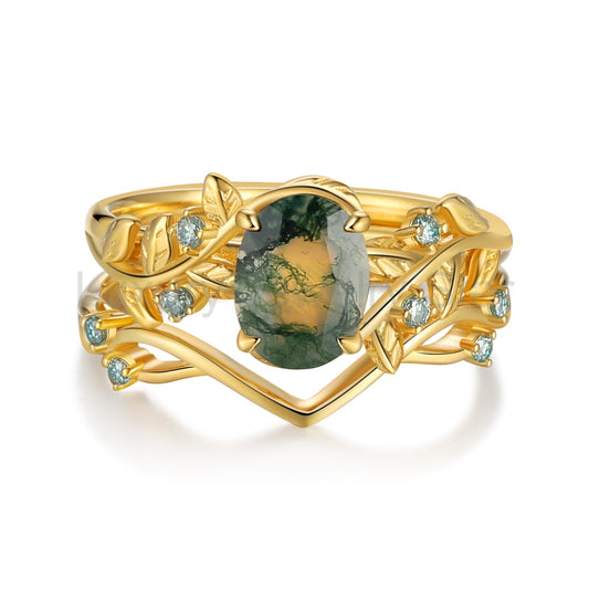 K Gold Natural Moss Agate Ring - image 2