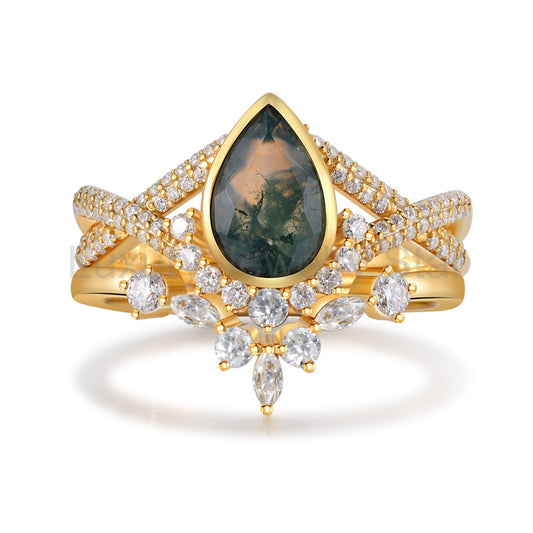 K Gold Natural Moss Agate Ring - image 2