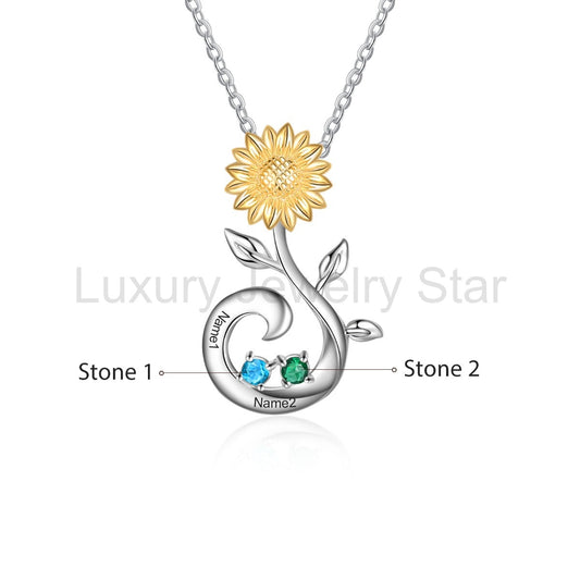 S925 Silver Birthstone Sunflower Necklace - image 2