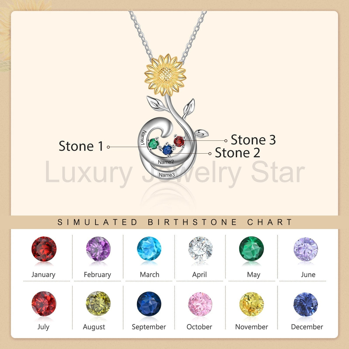 S925 Silver Birthstone Sunflower Necklace - image 9