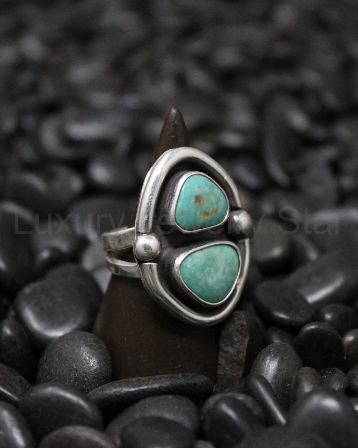 Double Turquoise Ring size 7 - image 3