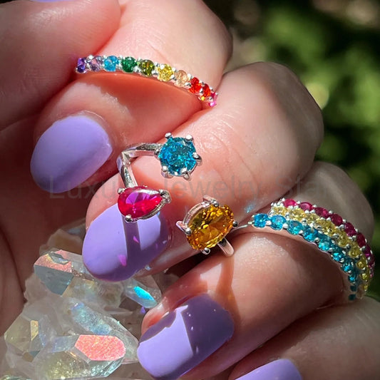 3 Stone Ring - Pansexual Flag - image 2