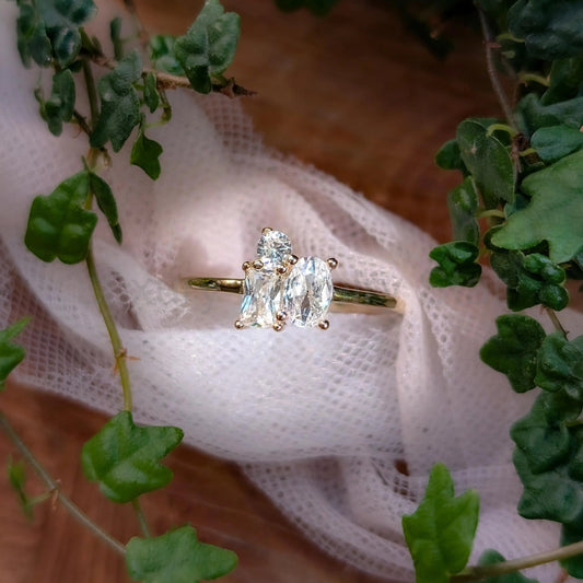 The Elia - Moissanite 3 Stone Cluster Ring - image 2