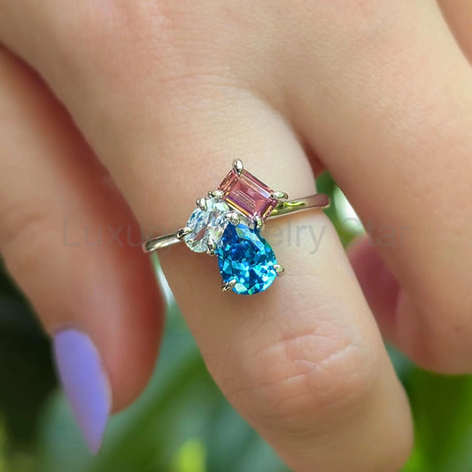 The Tulia - Trans Flag 3 Stone Ring - image 2