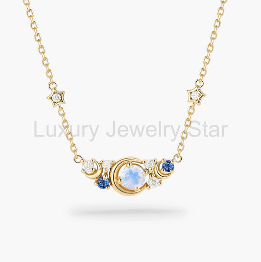 Custom Round Cut Moonstone Necklace - Moon - image 2
