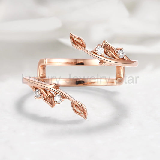Leaf Clasp Moss Agate Enhancer Ring – Nature Inspired Wedding Band