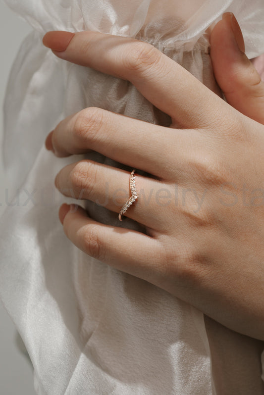 Moissanite Milgrain Edge Stackable Wedding Band
