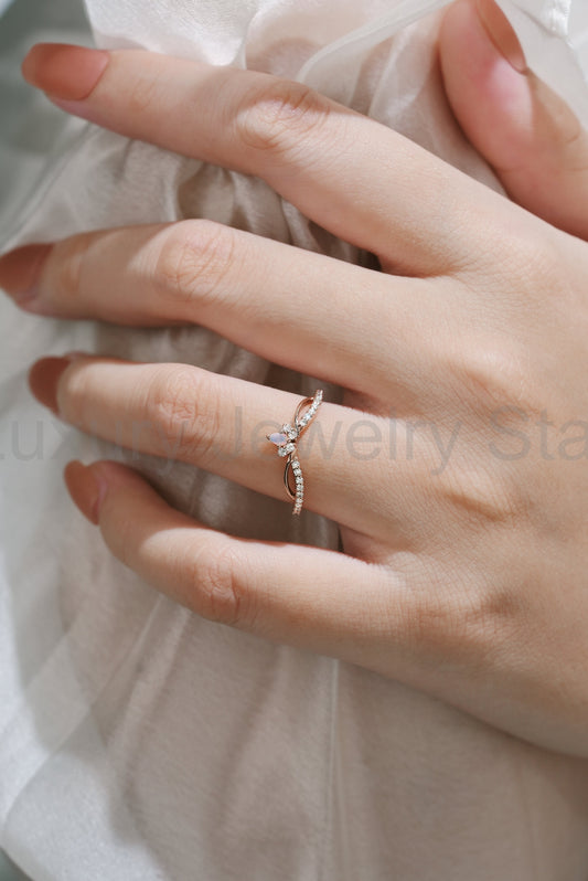 Natural Opal & Moissanite Stacking Wedding Band