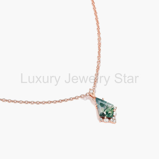 Nature Inspired Halo Kite Cut Moss Agate Custom Necklace - Elara - image 2