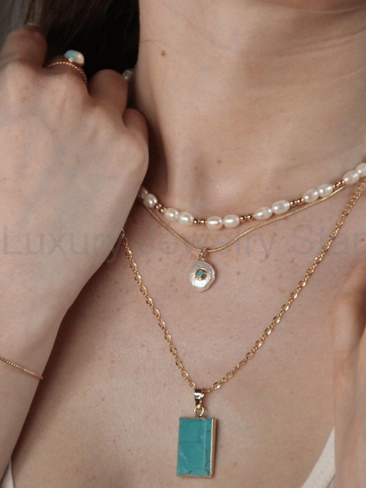 ADELA necklace - Rectangular natural stone pendant - image 2