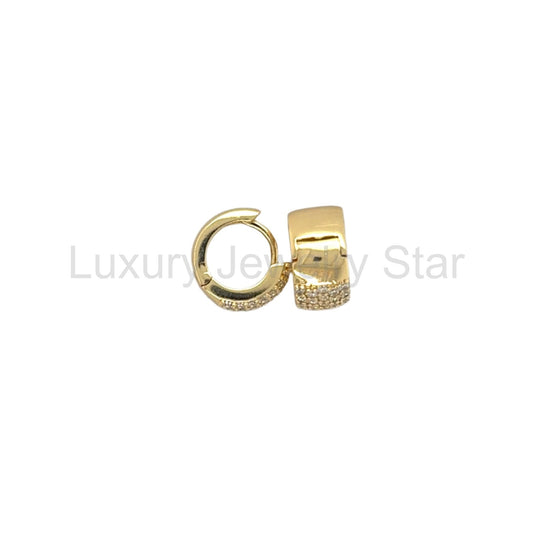 Wide Shiny Gold Huggie Earrings - image 2