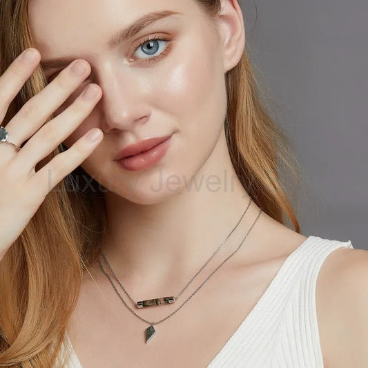 'Greenlight' Natural Moss Agate Kite Shape Dainty Necklace Promise Gift Friendship Gift - image 2