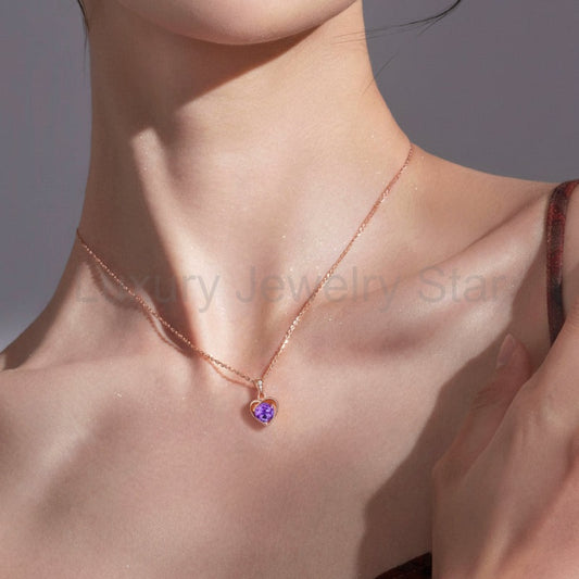 "Anabel" Heart Shaped Round Cut Amethyst Classic Pendant - image 2