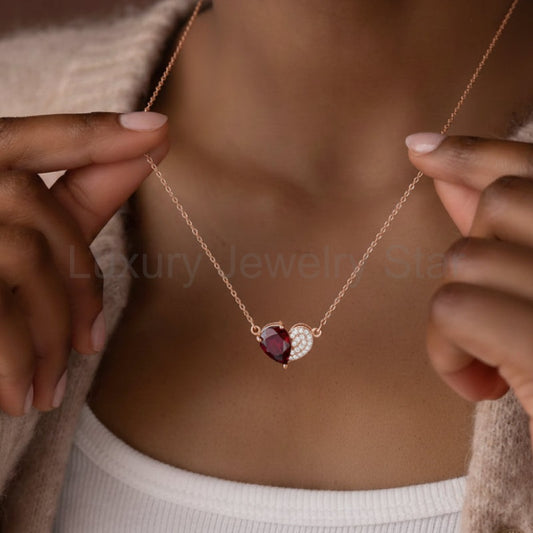 “Felicity” Heart to Heart Cut Garnet Classic Necklace - image 2