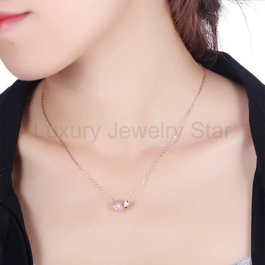 “Felicity” Heart to Heart Pink Cubic Zirconia Classic Pendant - image 2