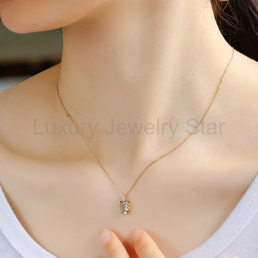 Aquaera - Emerald Cut Natural Green Crystal Minimalist Classic Necklace - image 2