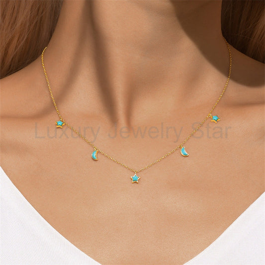 Azure- Star Moon Layered Turquoise Galaxy Necklace - image 2