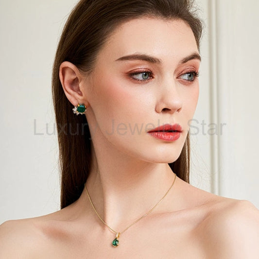 Beatrice-Pear Cut Emerald Classic Necklace - image 2