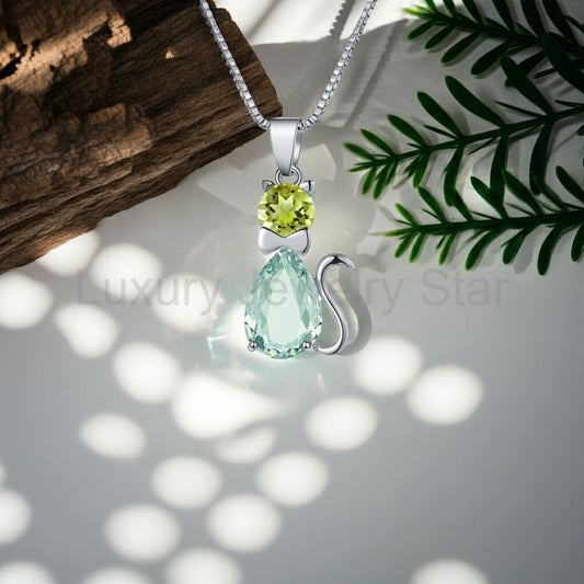 Catrine - Pear Cut Natural Green Amethyst Unique Necklace - image 2