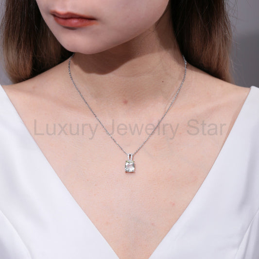 Faye - Cushion Cut Natural Green Amethyst Minimalist Classic Necklace - image 2
