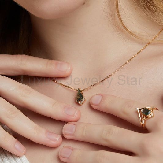 Kite Cut Moss Agate Mystical Nature Inspired Necklace - image 2
