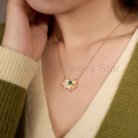 Leonard-Princess Cut Emerald Unique Necklace - image 2